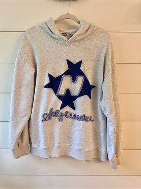 Aelfric Eden Gray Hoodie with Blue Star Appliqué Size Medium